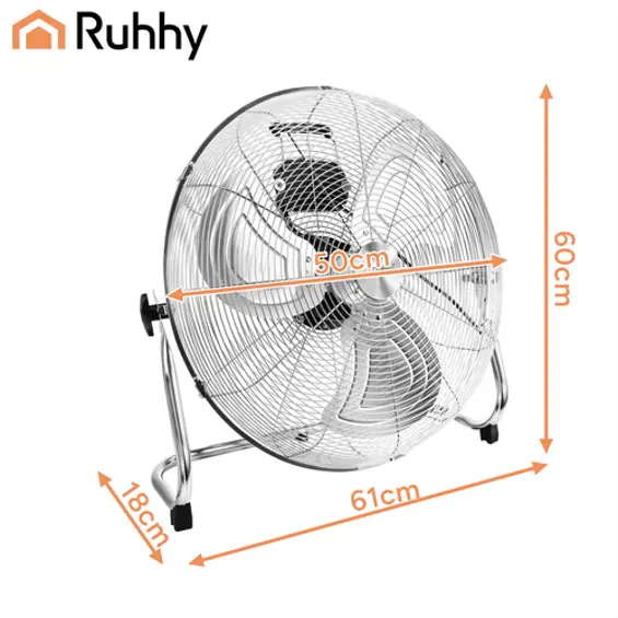 Ruhhy Podni Ventilator 50 cm 130W Metalni – Industrijski Ventilator s 3 Brzine