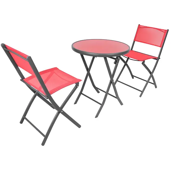 SASKA GARDEN 1056074 balkonski vrtni set – okrugli stol + 2 sklopive stolice, crveni