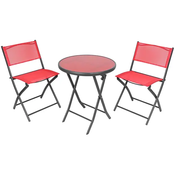 SASKA GARDEN 1056074 balkonski vrtni set – okrugli stol + 2 sklopive stolice, crveni