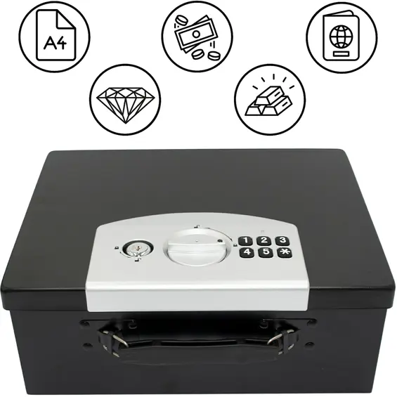 SASKA GARDEN 1068756 elektronički sef s digitalnom bravom – PIN kod i ključ, čelični, 32,4 × 25,5 × 12,7 cm