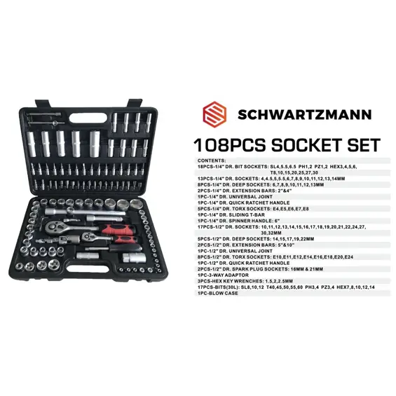 Schwartzman SM-108 set ručnog alata 108 komada u koferu