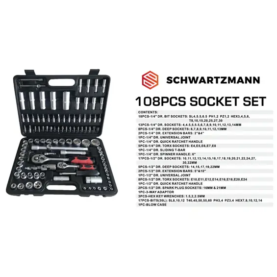 Schwartzman SM-108 set ručnog alata 108 komada u koferu