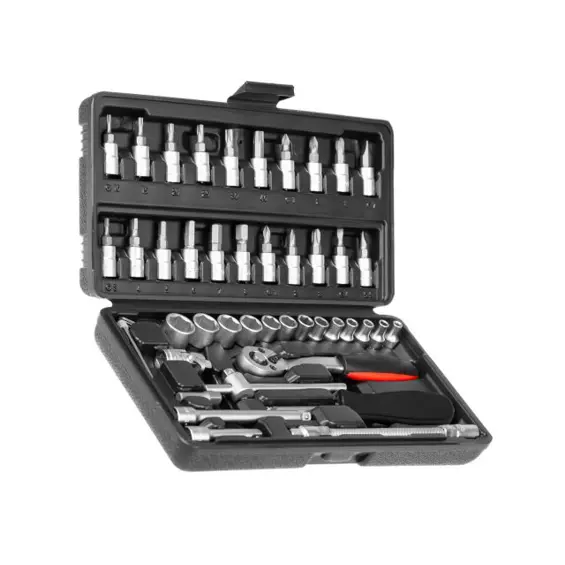 Set Nasadnih Ključeva 46 Dijelova – Račna 1/4", Bitovi, Produžeci i Kofer