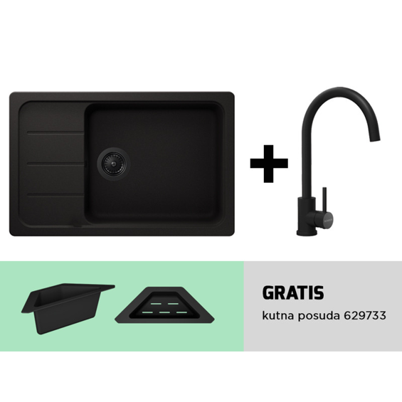 Set Schock Formhaus D-100LS nero + slavina Prima crna + gratis posuda i crni pri