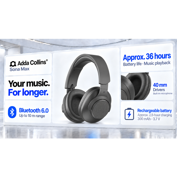 Slušalice Adda Collins HP-003-GM, Sona Max, naglavne, Bluetooth 6.0, gun metal