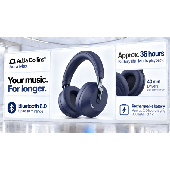 Slušalice Adda Collins HP-005-MB, Aura Max, naglavne, ANC, Bluetooth 6.0, midnight blue
