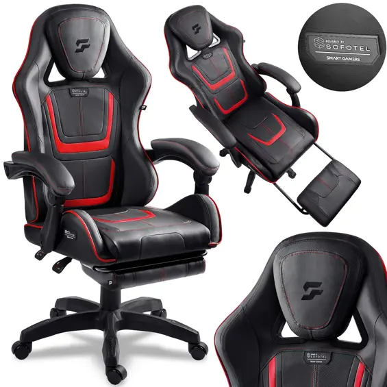 Sofotel Specter 242901 gaming stolac s naslonom za noge – crveno-crni