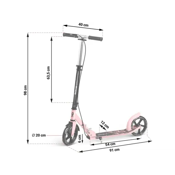 Soke City romobil crno-ružičasti – lagani gradski romobil za djecu i mlade