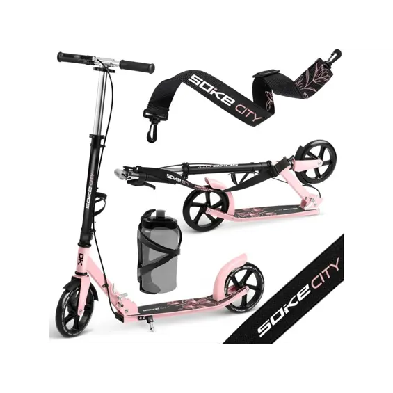 Soke City romobil crno-ružičasti – lagani gradski romobil za djecu i mlade
