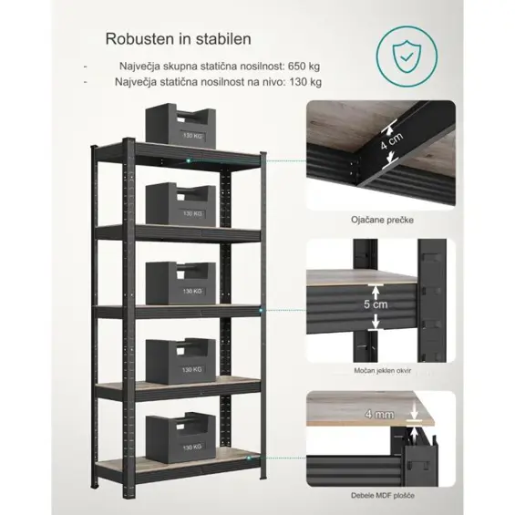 Songmics GLR030B11 – 5-slojni metalni regal