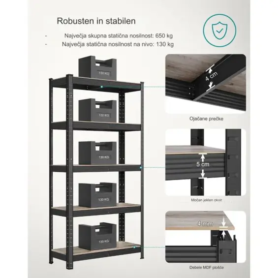 Songmics GLR050B11 – 5-slojni metalni regal