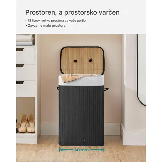 SONGMICS LCB10B – Sklopiva košara za rublje od bambusa, 72 L