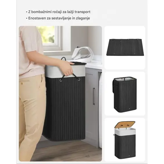 SONGMICS LCB10B – Sklopiva košara za rublje od bambusa, 72 L