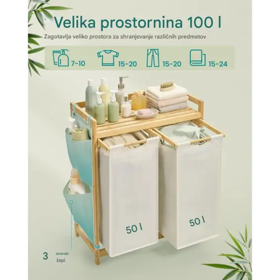 SONGMICS RLH100W01 – Bambusni koš za rublje