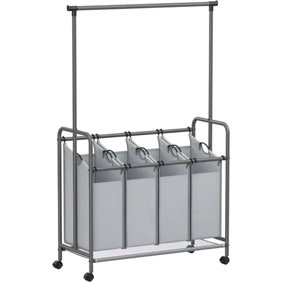 SONGMICS RLS44GS – Koš / sorter za rublje s 4 pregrade i šipkom za vješanje