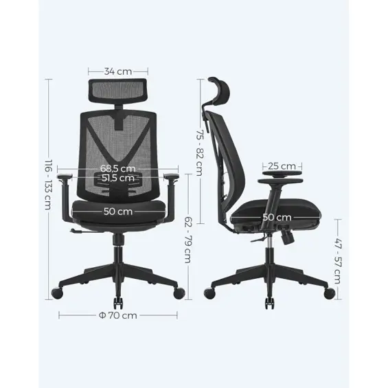 SONGMICS uredska stolica, crna, OBN61BKV1