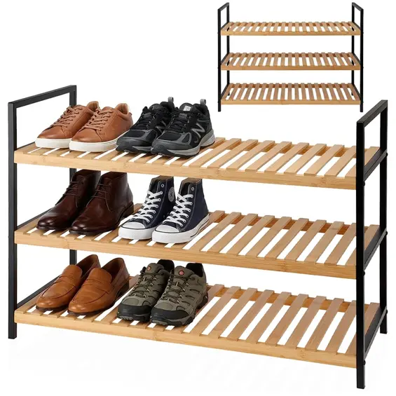 Storage Solutions bambusov stalak za obuću – 3 razine, 70 × 30 × 48 cm