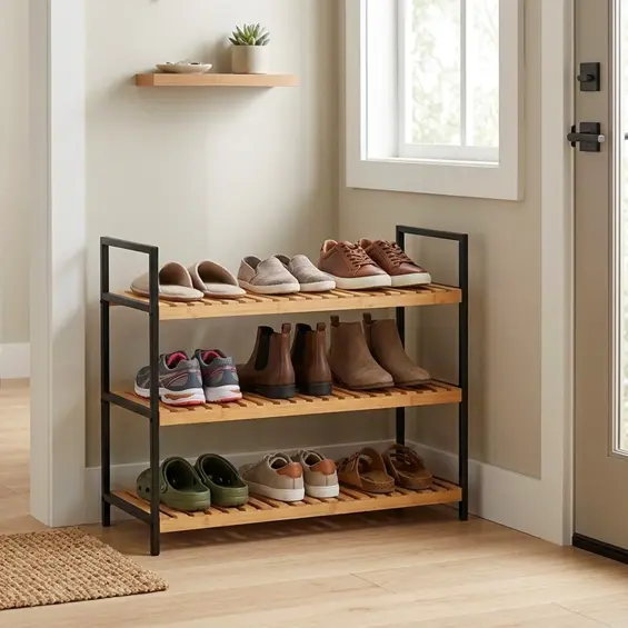 Storage Solutions bambusov stalak za obuću – 3 razine, 70 × 30 × 48 cm