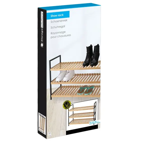 Storage Solutions bambusov stalak za obuću – 3 razine, 70 × 30 × 48 cm