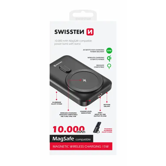 SWISSTEN Bežični Power Bank 10000mAh, PD 20W, USB-C, MagSafe Kompatibilan