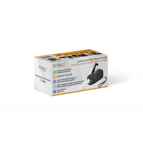 Technaxx TX-238 prijenosni solarni AM/FM radio s ručnom dinamo ručicom, LED svjetiljkom i powerbankom 2000 mAh