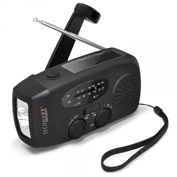 Technaxx TX-238 prijenosni solarni AM/FM radio s ručnom dinamo ručicom, LED svjetiljkom i powerbankom 2000 mAh