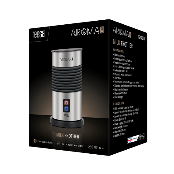 TEESA AROMA F30 TSA4003 električni pjenilac mlijeka 650 W – 600 ml, topla i hladna pjena, grijanje