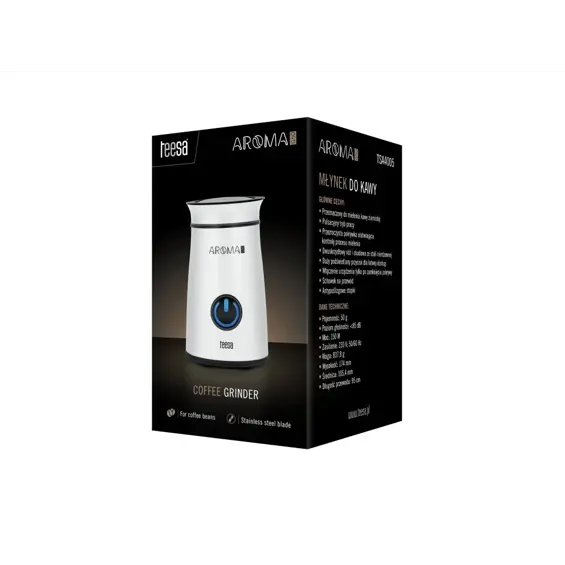 Teesa Aroma G50-Mlinac za Kavu Električni 150W 50g - INOX Dvostruki Nož, Pulsni Rad, Prozirni Poklopac