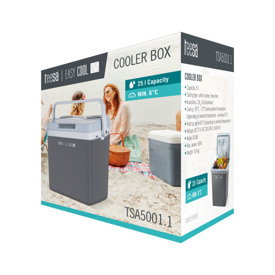 TEESA EASY COOL A25 TSA5001.1 električni prijenosni hladnjak 25 L – 12 V / 230 V, hlađenje i grijanje do 65 °C