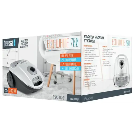 TEESA ECO WHITE 700 Usisavač s Vrećicom – 700 W, HEPA H12, 3 L