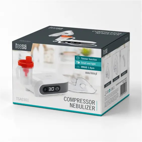 TEESA TSA0301 – Kompresorski inhalator i nebulizator za djecu i odrasle, USB-C, spremnik 8 ml, timer