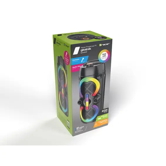 Tracer Powervox P1 TWS BT Bluetooth karaoke zvučnik 20 W, RGB – crni