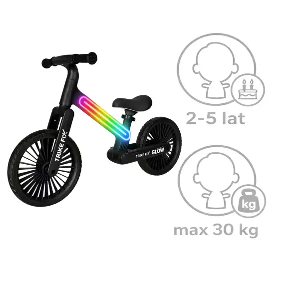 Trike Fix Glow KX2867 dječji bicikl bez pedala s RGB LED osvjetljenjem – crni
