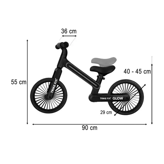 Trike Fix Glow KX2867 dječji bicikl bez pedala s RGB LED osvjetljenjem – crni