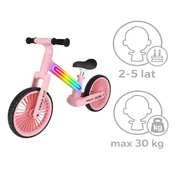 Trike Fix Glow KX2867_1 dječji bicikl bez pedala s RGB LED osvjetljenjem – rozi