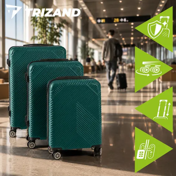 Trizand 3u1 set putnih kofera s kotačima – zeleni ABS koferi