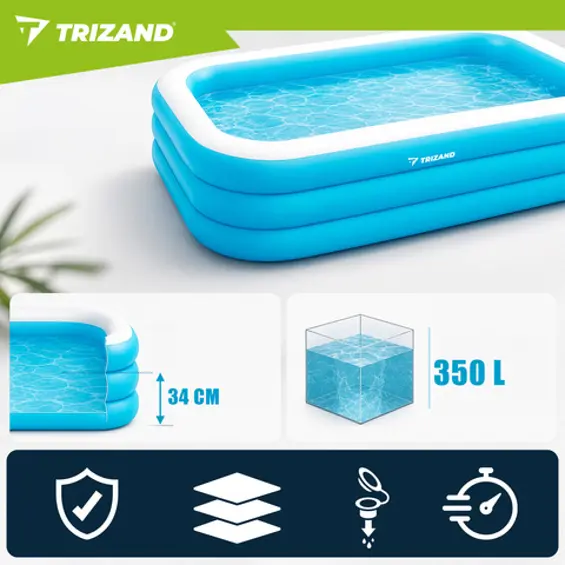 Trizand dječji napuhavajući bazen 185 x 130 x 50 cm – pravokutni obiteljski bazen, 350 L