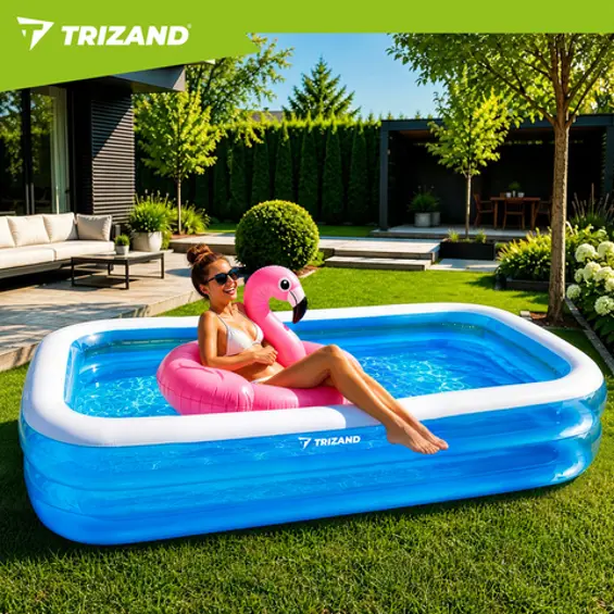 Trizand dječji napuhavajući bazen 262 x 175 x 50 cm – veliki pravokutni obiteljski bazen, 700 L