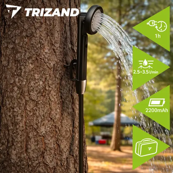 TRIZAND prijenosni kamperski tuš 2200 mAh – bežični USB tuš s pumpom