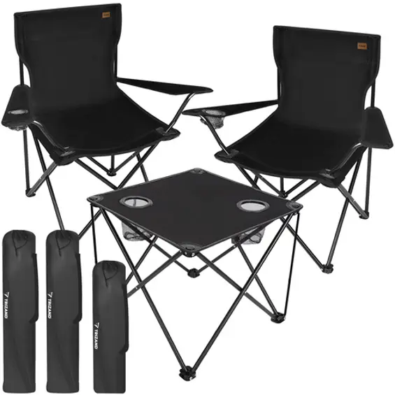 TRIZAND -Set sklopivih kamping stolica i stola 2+1 crni