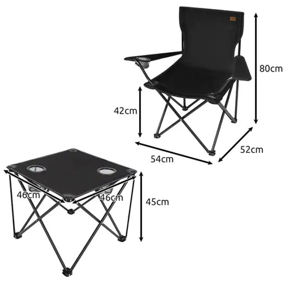 TRIZAND -Set sklopivih kamping stolica i stola 2+1 crni