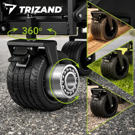 Trizand Sklopiva Transportna Kolica – Nosivost 100 kg, Terenski Kotači, Za Plažu, Vrt i Kampiranje
