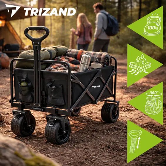 Trizand Sklopiva Transportna Kolica – Nosivost 100 kg, Terenski Kotači, Za Plažu, Vrt i Kampiranje