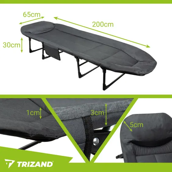 TRIZAND sklopivi kamp krevet s madracem i podesivim naslonom 200x65 cm