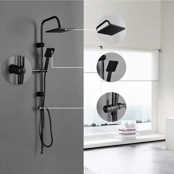 Tuš set sa slavinom Leziter Altar Black – crni tuš sustav modernog dizajna