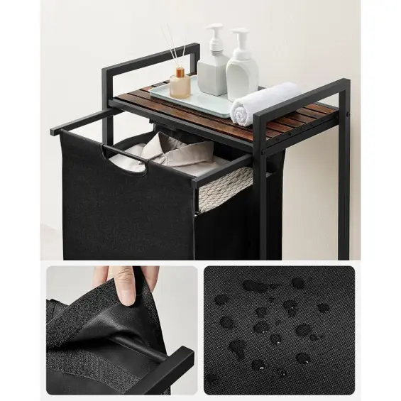 VASAGLE BLH101B01 – Koš za rublje s policom i izvlačivom vrećom