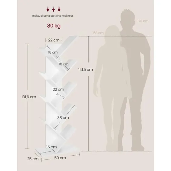 VASAGLE LBC11WTV1 – Knjižna polica u obliku stabla s 8 polica