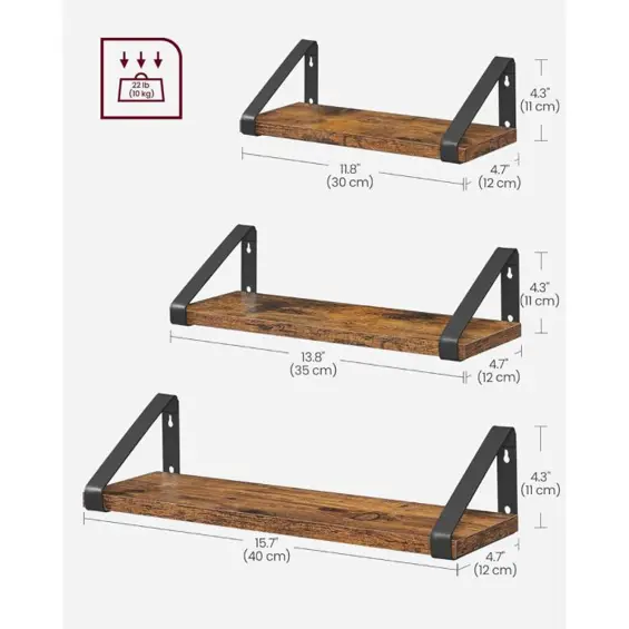 Vasagle  LWS33BX komplet od tri zidne “floating” police