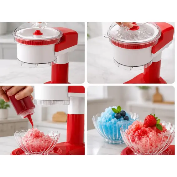 VERK 07555 aparat za granitu i slushy 30 W, drobilica leda + posuda – crveno-bijeli