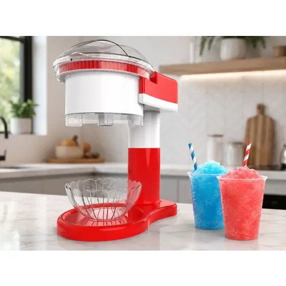 VERK 07555 aparat za granitu i slushy 30 W, drobilica leda + posuda – crveno-bijeli